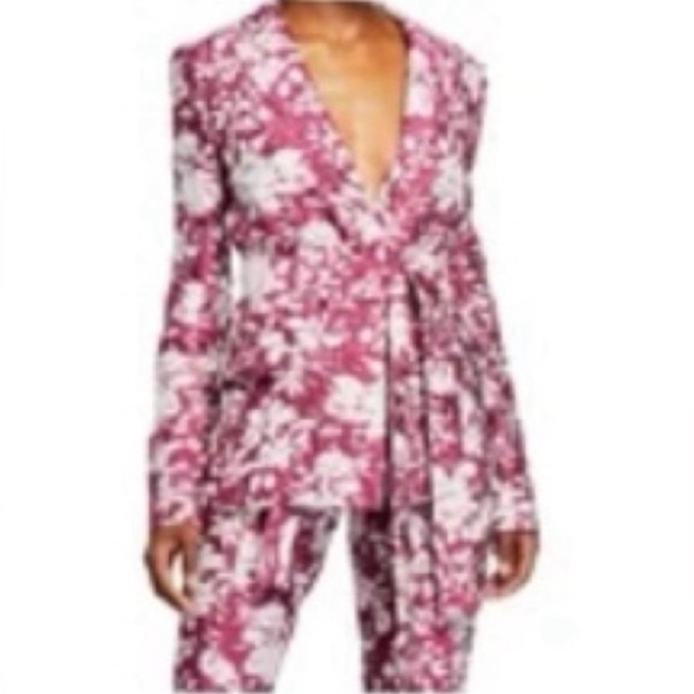 ALEXIS Floral Print Blazer S Magenta Tie-Waist Designer Luxury Resort Party Chic